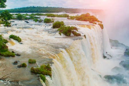 Iguassu Falls, the largest series of waterfalls of the world, located at the Brazilian and Argentinian border, View from Brazilian side.の写真素材