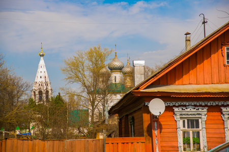 KOSTROMA, RUSSIA - MAY 2015: Beautiful vintage Orthodox religious structures on the background of blue sky.のeditorial素材