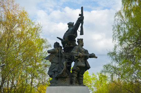 OSTASHKOV, TVER REGION, RUSSIA - MAY 9, 2014: Celebrations of people on may 9, victory in the war of 1945. People gathered in the center of the city at the monument of soldiersのeditorial素材