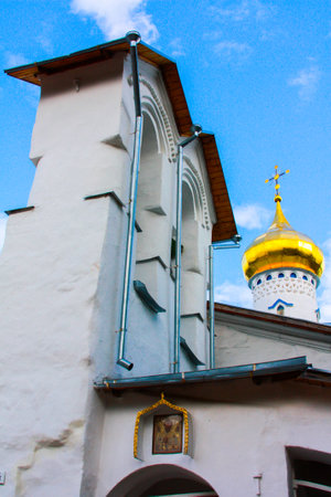 PECHORY, PSKOV OBLAST, RUSSIA - AUGUST 8, 2009: view of beautiful buildings and Orthodox churches Ancient Pskov-Pechersky monastery in Pechory, near Pskovのeditorial素材