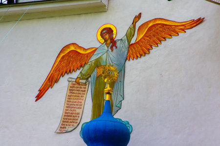 PECHORY, PSKOV OBLAST, RUSSIA - AUGUST 8, 2009: view of beautiful buildings and Orthodox churches Ancient Pskov-Pechersky monastery in Pechory, near Pskovのeditorial素材