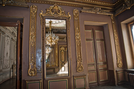 ST.PETERSBURG, RUSSIA - APRIL 2014: beautiful interior old abandoned Brusnitsyn mansion on the Leather line of Vasilievsky island in St. Petersburgのeditorial素材