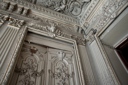 ST.PETERSBURG, RUSSIA - APRIL 2014: beautiful interior old abandoned Brusnitsyn mansion on the Leather line of Vasilievsky island in St. Petersburgのeditorial素材