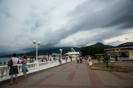KABARDIAN, KRASNODAR KRAI, RUSSIA - JUNE 18, 2015: beautiful embankment in a small resort town in the Krasnodar territoryのeditorial素材