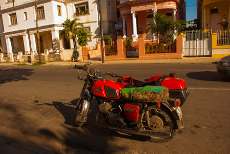 HAVANA, CUBA- MARCH 2018: landscape with a view of beautiful Cuban houses on a local street in the capital of Cuba in Havanaのeditorial素材