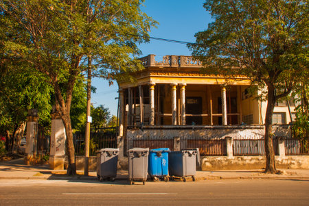 HAVANA, CUBA- MARCH 2018: landscape with a view of beautiful Cuban houses on a local street in the capital of Cuba in Havanaのeditorial素材