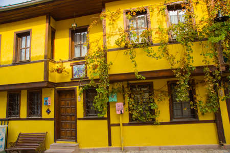 ESKISEHIR , TURKEY - OCTOBER 2018: Colorful Odunpazari District houses view in Eskisehir City. Eskisehir is populer tourist deatination in Turkey.の写真素材