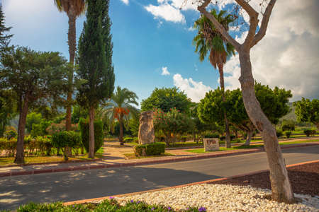 KEMER, TURKEY: Beautiful City Park on a sunny day in Kemer, Turkey. The inscription in the park -...