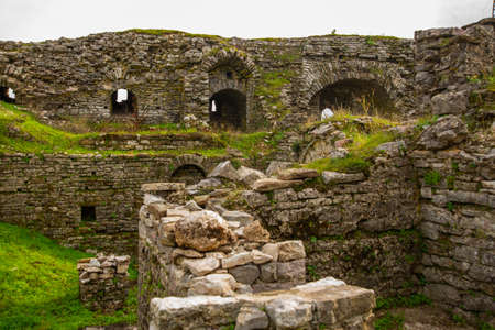 GJIROKASTRA, ALBANIA: View of the old fortress and walls in Gjirokastra on a cloudy day.の写真素材
