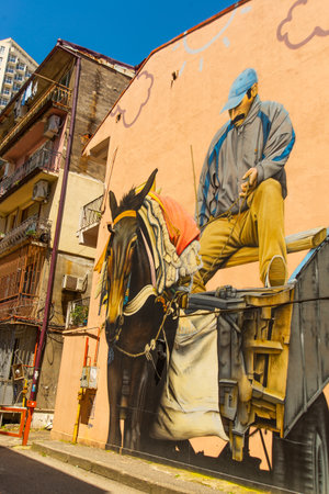 BATUMI, GEORGIA: Beautiful Drawing on the wall of a building in the city of Batumi, Adjara region of Georgia.のeditorial素材