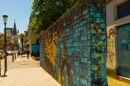BATUMI, GEORGIA: Beautiful Drawing on the wall of a building in the city of Batumi, Adjara region of Georgia.のeditorial素材