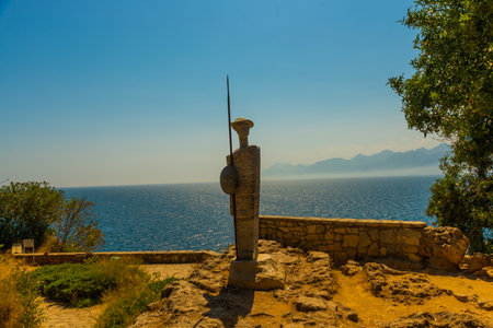 ANTALYA, TURKEY: Soldier Statue at Karaalioglu Park, Taurus Mountains can be seen at the background, Antalya, Turkey.のeditorial素材