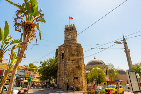 ANTALYA, TURKEY: Clock tower from the citadel in Antalya Turkey.のeditorial素材