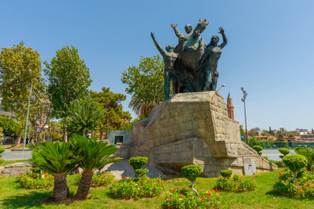 ANTALYA, TURKEY: Mustafa Kemal Ataturk statue in Antalya. The founder of the Turkish Republic, has many monuments along Antalya.のeditorial素材
