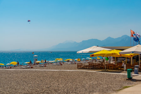 ANTALYA, TURKEY: People at Konyaalti beach in Antalya, Turkeyのeditorial素材