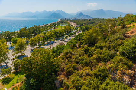 ANTALYA, TURKEY: Beautiful landscape on the Mediterranean Sea and mountains in Antalya, Turkey.の写真素材