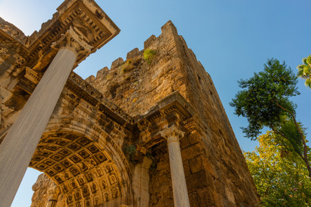 ANTALYA, TURKEY: Adrian Gate. Antique ancient construction of marble and limestone, Antalya, Turkey.のeditorial素材