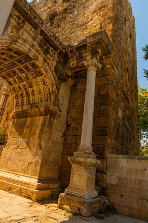 ANTALYA, TURKEY: Adrian Gate. Antique ancient construction of marble and limestone, Antalya, Turkey.のeditorial素材