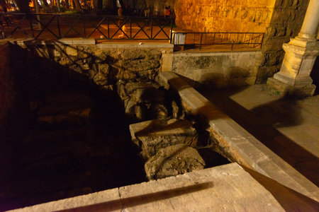ANTALYA, TURKEY: Adrian Gate in the evening. Antique ancient construction of marble and limestone, Antalya, Turkey.のeditorial素材