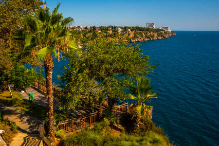 ANTALYA, TURKEY: Beautiful Top view of the sea and the city from Ataturk Park on a sunny summer day in Antalya, Turkey.の写真素材