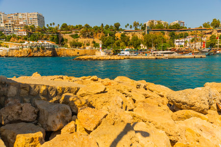 ANTALYA, TURKEY: The old harbor in Antalya and the port on a sunny summer day, Turkey.のeditorial素材