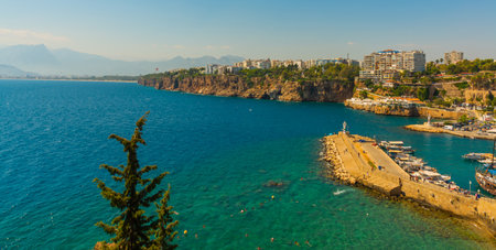 ANTALYA, TURKEY: Lighthouse in the old harbor in Antalya on a sunny summer day, Turkey.のeditorial素材