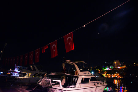 ANTALYA, Turkey: The old harbor of Antalya and the port with boats for tourists in the evening, Turkey.のeditorial素材