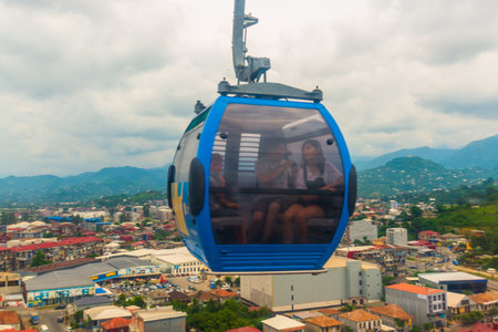 BATUMI, GEORGIA: Beautiful top view from the Argo cable car of the city of Batumi on a cloudy summer day.のeditorial素材