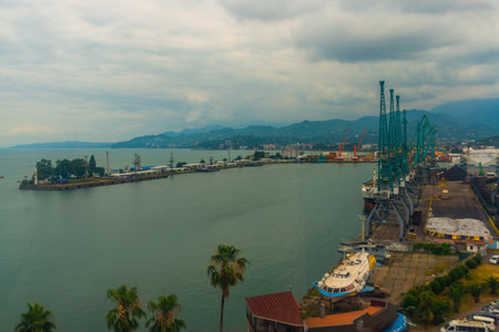 BATUMI, GEORGIA: Beautiful top view of the city of Batumi on a cloudy summer day.のeditorial素材