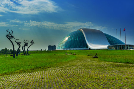 KUTAISI, GEORGIA: Modern Georgian Parliament building in Kutaisi on a sunny summer day.のeditorial素材