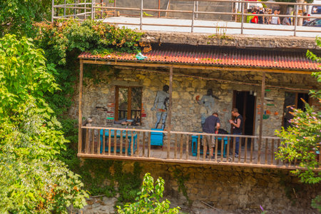 KUTAISI, GEORGIA: Traditional Georgian houses on the street in the old district of Kutaisi.のeditorial素材