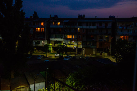 KUTAISI, GEORGIA: Traditional Georgian houses on the street in the old district of Kutaisi in the evening.のeditorial素材