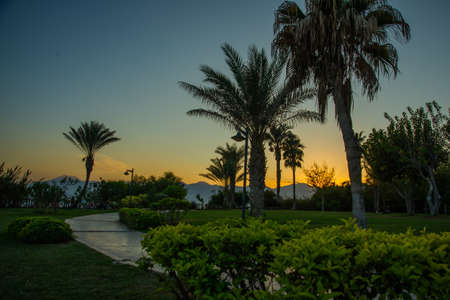 ANTALYA, TURKEY: Beautiful park near Waterfall Duden on an evening summer day in Antalya.の写真素材