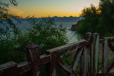 ANTALYA, TURKEY: Beautiful park near Waterfall Duden on an evening summer day in Antalya.の写真素材