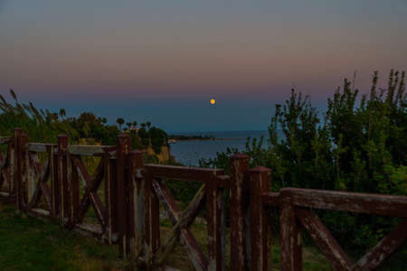 ANTALYA, TURKEY: Beautiful Night landscape on the coast near Waterfall Duden Park in Antalya.の写真素材