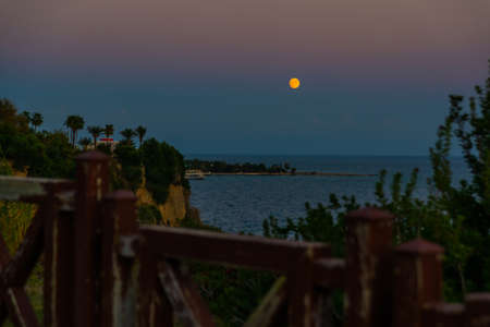 ANTALYA, TURKEY: Beautiful Night landscape on the coast near Waterfall Duden Park in Antalya.の写真素材