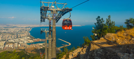 ANTALYA, TURKEY: Top view from the Tunektepe Cable Car on a sunny summer day. A popular entertainment for tourists.のeditorial素材