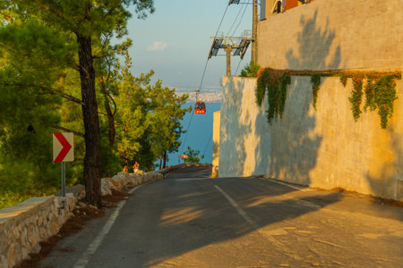ANTALYA, TURKEY: Panoramic view from Tunektepe mountain to the cable car. A popular entertainment for tourists.のeditorial素材