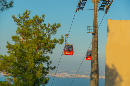 ANTALYA, TURKEY: Panoramic view from Tunektepe mountain to the cable car. A popular entertainment for tourists.のeditorial素材