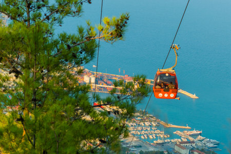 ANTALYA, TURKEY: Cable lift to Mount Tunektepe on a sunny summer day. The upper station is built at an altitude of 605 m.のeditorial素材