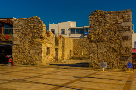 BODRUM, TURKEY: Fragments of the fortress wall and fortification in Bodrum on a sunny day. Bodrum, Turkey.のeditorial素材