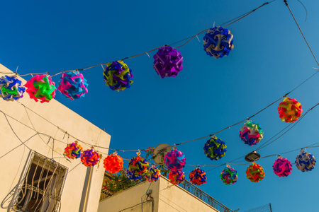 BODRUM, MUGLA, TURKEY: Colorful decorative traditional Turkish lanterns on Bodrum Street s on a sunny day.のeditorial素材