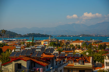 FETHIYE, TURKEY: Aerial view to the bay of Fethiye, Turkeyの写真素材