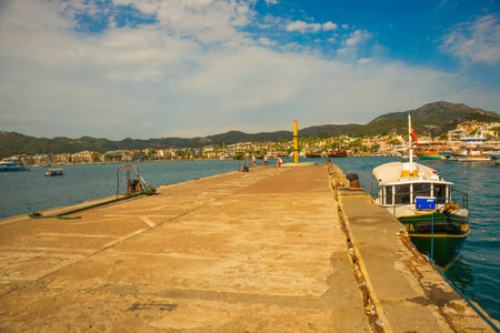 MARMARIS, MUGLA, TURKEY: Harbor with luxury yachts and beautiful ships in Marmaris on a sunny day.