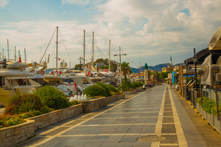 MARMARIS, MUGLA, TURKEY: Harbor with luxury yachts and beautiful ships in Marmaris on a sunny day.のeditorial素材