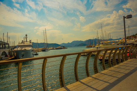 MARMARIS, MUGLA, TURKEY: Beautiful bridge at Netsel Marina in Marmaris on a cloudy day.のeditorial素材