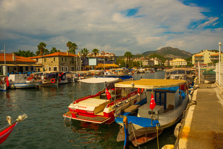 MARMARIS, MUGLA, TURKEY: Beautiful view from the bridge at Netsel Marina in Marmaris on a cloudy day.のeditorial素材