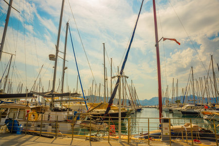 MARMARIS, MUGLA, TURKEY: Port with beautiful sailing yachts in Marmaris on a cloudy day.
