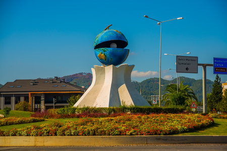 MARMARIS, MUGLA, TURKEY: A monument in the form of a globe inside Pearl, an unusual monument in Marmaris on the road. It's called the Pearl of Marmaris.のeditorial素材
