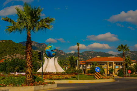 MARMARIS, MUGLA, TURKEY: A monument in the form of a globe inside Pearl, an unusual monument in Marmaris on the road. It's called the Pearl of Marmaris.のeditorial素材